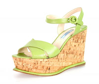 Prada Women's Green High-Quality Saffiano Leather Sandals 1XZ265