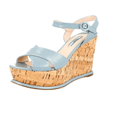 Prada Women's Blue Saffiano Leather Sandals 1XZ265