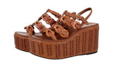 Prada Women's Brown Leather Plateau Sandals 1XZ737