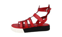 Prada Women's Red Leather Casetta Wheel Sandals 1Y931L