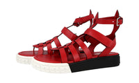 Prada Women's Red Leather Casetta Wheel Sandals 1Y931L