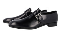 Prada Men's Black Brushed Spazzolato Leather Monk Business Shoes 2DB194