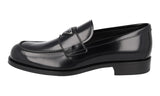 Prada Men's Black Brushed Spazzolato Leather Logo Loafer Chocolate Business Shoes 2DB195