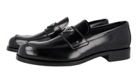 Prada Men's Black Brushed Spazzolato Leather Logo Loafer Chocolate Business Shoes 2DB195