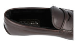 Prada Men's Brown Leather Shearling Slip On Driving Loafers 2DD011