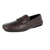 Prada Men's Brown Leather Shearling Slip On Driving Loafers 2DD011
