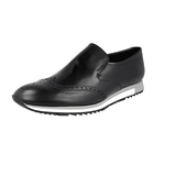 Prada Men's Black Full Brogue Leather Slip-on Sneaker 2DE104