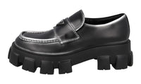 Prada Men's Black Leather Chocolate Monolith Loafers 2DE129