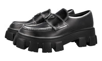 Prada Men's Black Leather Chocolate Monolith Loafers 2DE129