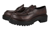 Prada Men's Brown Leather Double Chocolate Loafers 2DE148