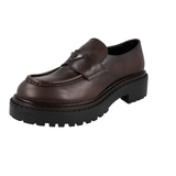 Prada Men's Brown Leather Double Chocolate Loafers 2DE148