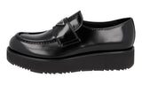 Prada Men's Black Brushed Spazzolato Leather Chocolate Platform Loafer Loafers 2DG147