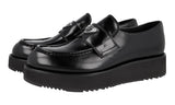Prada Men's Black Brushed Spazzolato Leather Chocolate Platform Loafer Loafers 2DG147