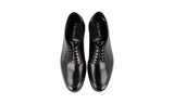 Prada Men's Black Brushed Spazzolato Leather Brushed Spazzolato Derby Lace-up Dress Business Shoes 2EA166
