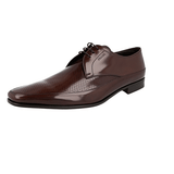Prada Men's Brown Brushed Spazzolato Leather Pointed Pique Derby Business Shoes 2EB005