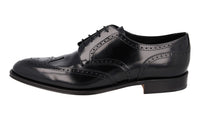 Prada Men's Black Brushed Spazzolato Leather Full Brogue Business Shoes 2EB153