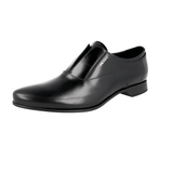 Prada Men's Black Brushed Spazzolato Leather Slip On Business Shoes 2EC127