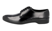 Prada Men's Black Brushed Spazzolato Leather Derby Business Shoes 2EE217