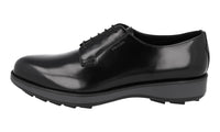 Prada Men's Black Brushed Spazzolato Leather Derby Business Shoes 2EE297