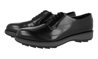 Prada Men's Black Brushed Spazzolato Leather Derby Business Shoes 2EE297