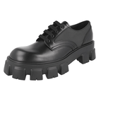 Prada Men's Black Brushed Spazzolato Leather Monolith Lace-up Shoes 2EE342