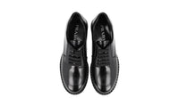 Prada Men's Black Brushed Spazzolato Leather Derby Double Sole Business Shoes 2EE345