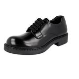 Prada Men's Black Brushed Spazzolato Leather Derby Double Sole Business Shoes 2EE345
