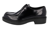 Prada Men's Black Brushed Spazzolato Leather Chocolate Business Shoes 2EE346