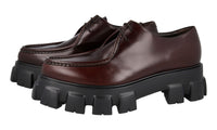 Prada Men's Brown Brushed Spazzolato Leather Monolith Chocolate Loafer Lace-up Shoes 2EE361