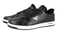 Prada Men's Black Leather Downtown Shearling Sneaker 2EE364