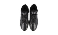 Prada Men's Black Leather Downtown Shearling Sneaker 2EE364