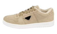 Prada Men's Beige Leather Downtown Shearling Sneaker 2EE364