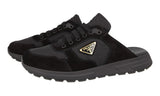 Prada Men's Black Leather + Nylon Mules Sandals Sneaker 2EE441