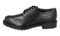 Prada Men's Black welt-sewn Leather Shearling Full Brogue Derby Business Shoes 2EF052