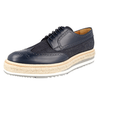 Prada Men's Blue Full Brogue Leather Derby Lace-up Shoes 2EG015