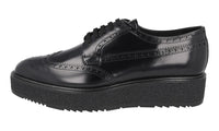 Prada Men's Black Brushed Spazzolato Leather Full Brogue Business Shoes 2EG015