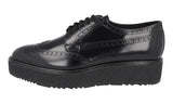 Prada Men's Black Brushed Spazzolato Leather Platform Full Brogue Business Shoes 2EG015