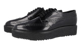 Prada Men's Black Brushed Spazzolato Leather Platform Full Brogue Business Shoes 2EG015