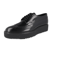 Prada Men's Black Brushed Spazzolato Leather Full Brogue Business Shoes 2EG015