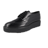Prada Men's Black Brushed Spazzolato Leather Platform Full Brogue Business Shoes 2EG015