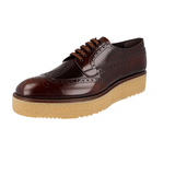 Prada Men's Brown Full Brogue Leather Platform Derby Full Brogue Business Shoes 2EG015