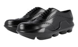 Prada Men's Black Full Brogue Leather Platform Cleat Oxford Crossover Business Shoes 2EG126