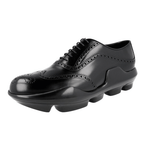 Prada Men's Black Full Brogue Leather Platform Cleat Oxford Crossover Business Shoes 2EG126