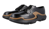 Prada Men's Black Brushed Spazzolato Leather Platform Runway Chunky Sole Derby Lace-up Shoes 2EG129