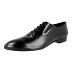Prada Men's Black Brushed Spazzolato Leather Oxford Flexible Business Shoes 2EG206