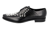 Prada Men's Black Brushed Spazzolato Leather Rivets Studs Runway Derby Lace-up Shoes 2EG256