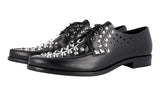 Prada Men's Black Brushed Spazzolato Leather Rivets Studs Runway Derby Lace-up Shoes 2EG256