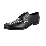 Prada Men's Black Brushed Spazzolato Leather Rivets Studs Runway Derby Lace-up Shoes 2EG256