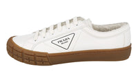 Prada Men's White Leather Cassetta Wheel Shearling Fur Sneaker 2EG323