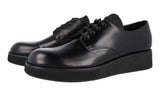 Prada Men's Black Brushed Spazzolato Leather Derby Business Shoes 2EG336